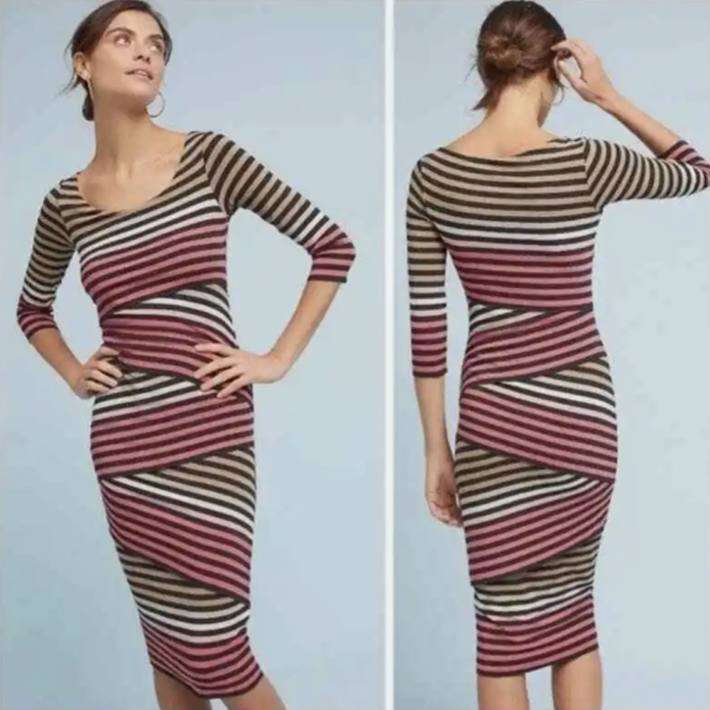 Anthropologie Striped Dress in Pink, Black, and Tan
